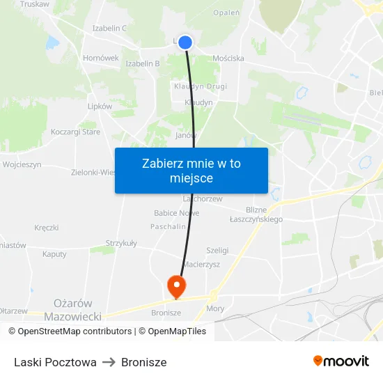 Laski Pocztowa to Bronisze map