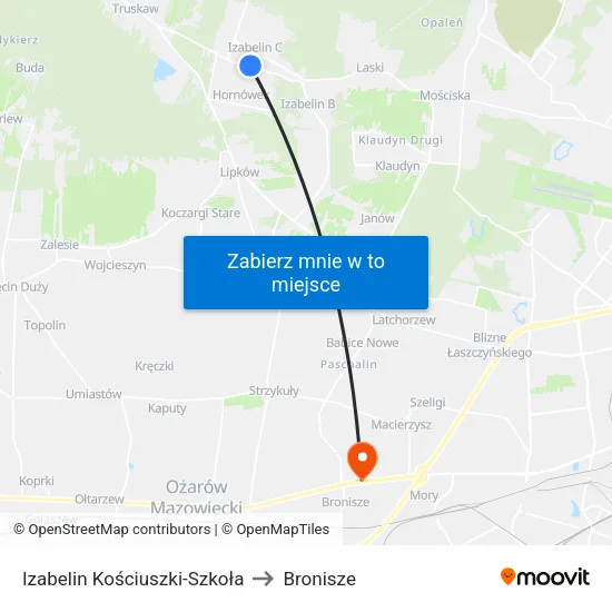 Izabelin Kościuszki - Szkoła to Bronisze map