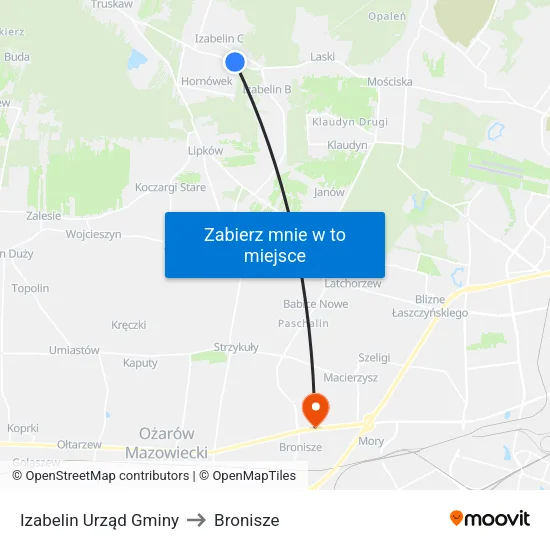 Izabelin Urząd Gminy to Bronisze map
