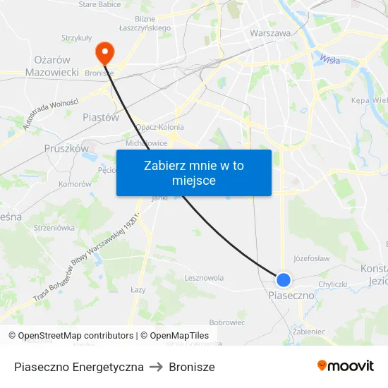 Piaseczno Energetyczna to Bronisze map