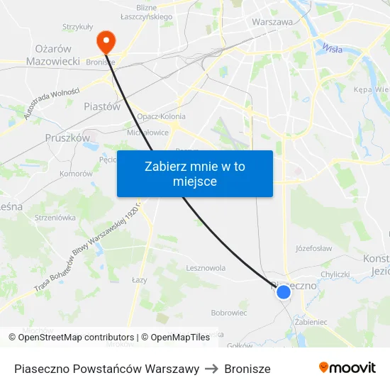Piaseczno Powstańców Warszawy to Bronisze map
