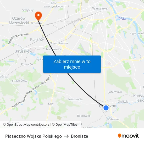 Piaseczno Wojska Polskiego to Bronisze map
