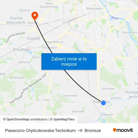 Piaseczno Chyliczkowska - Technikum to Bronisze map