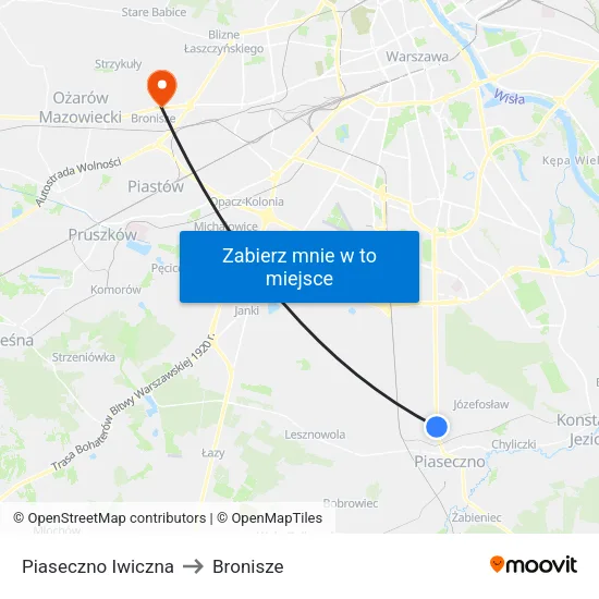 Piaseczno Iwiczna to Bronisze map