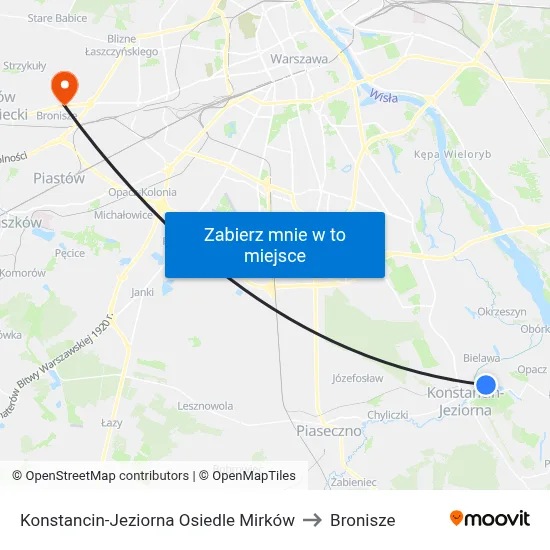 Konstancin-Jeziorna Osiedle Mirków to Bronisze map