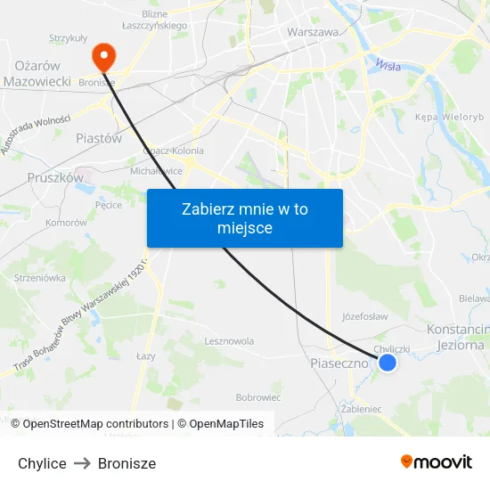 Chylice to Bronisze map