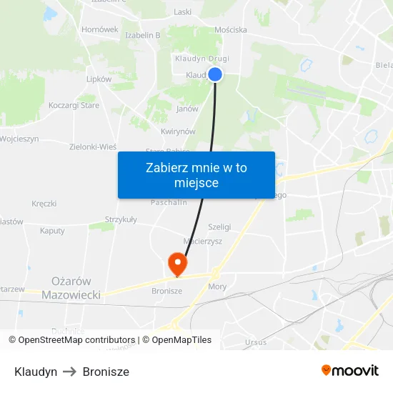 Klaudyn to Bronisze map