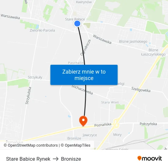 Stare Babice Rynek to Bronisze map