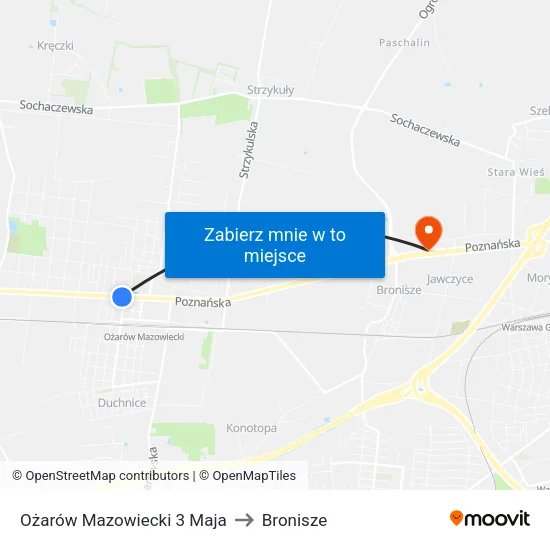 Ożarów Mazowiecki 3 Maja to Bronisze map
