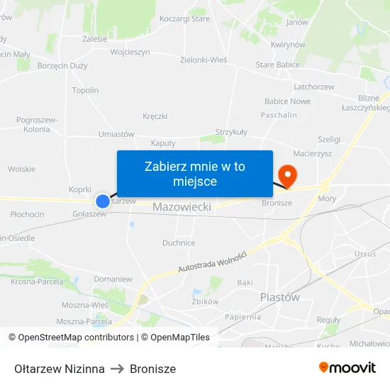 Ołtarzew Nizinna to Bronisze map
