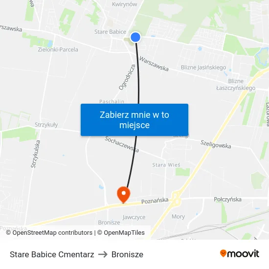 Stare Babice Cmentarz to Bronisze map
