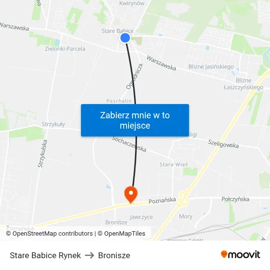 Stare Babice Rynek to Bronisze map