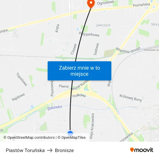 Piastów Toruńska to Bronisze map