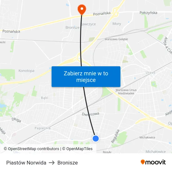 Piastów Norwida to Bronisze map