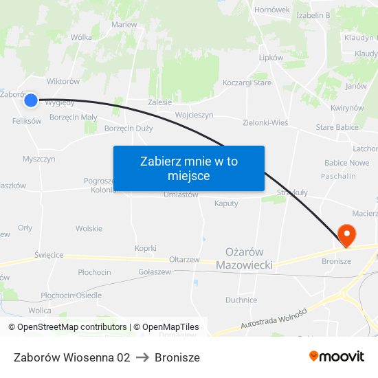 Zaborów Wiosenna to Bronisze map