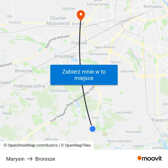 Marysin to Bronisze map