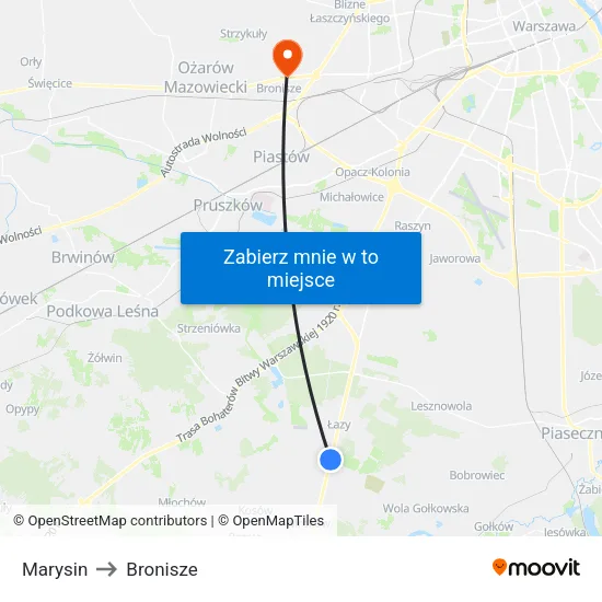 Marysin to Bronisze map