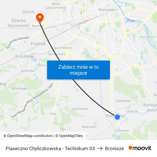 Piaseczno Chyliczkowska-Technikum to Bronisze map