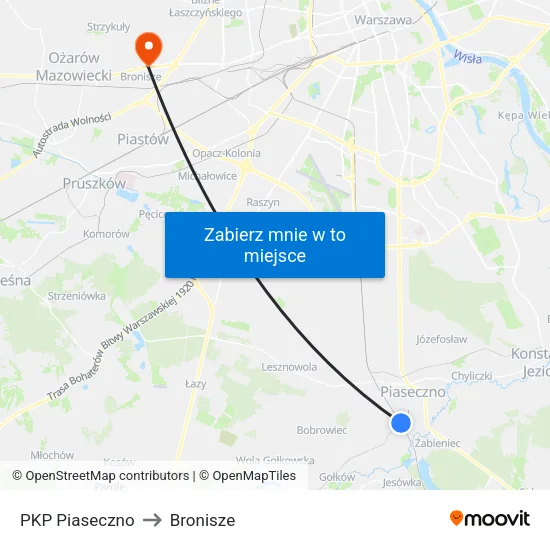 PKP Piaseczno to Bronisze map