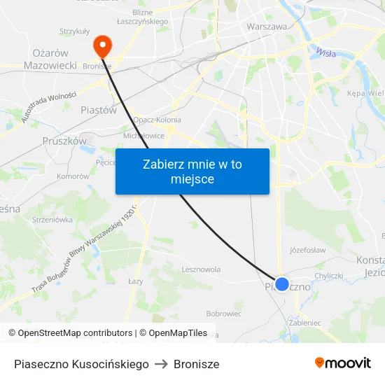 Piaseczno Kusocińskiego to Bronisze map