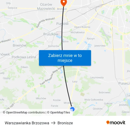 Warszawianka Brzozowa to Bronisze map