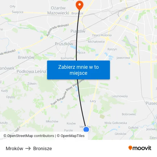 Mroków to Bronisze map