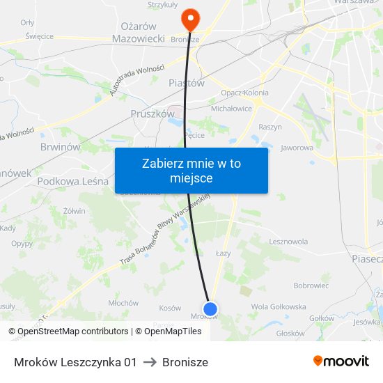 Mroków Leszczynka to Bronisze map