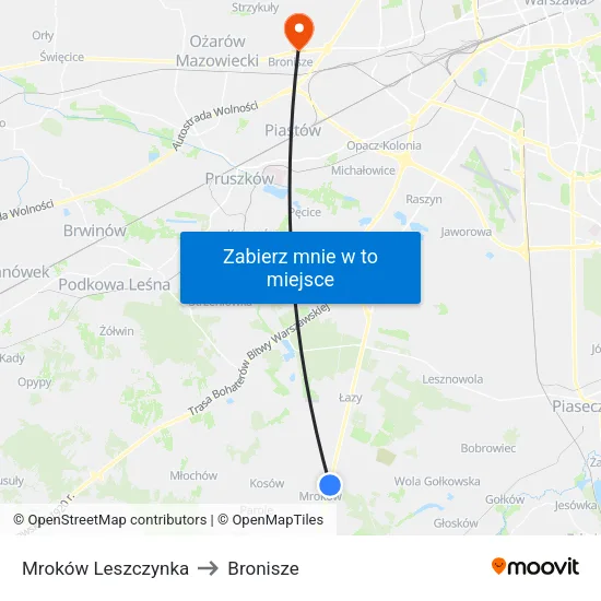 Mroków Leszczynka to Bronisze map