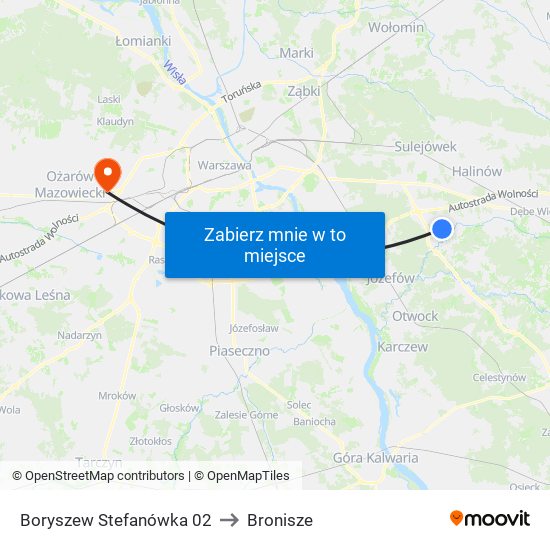 Stefanówka to Bronisze map