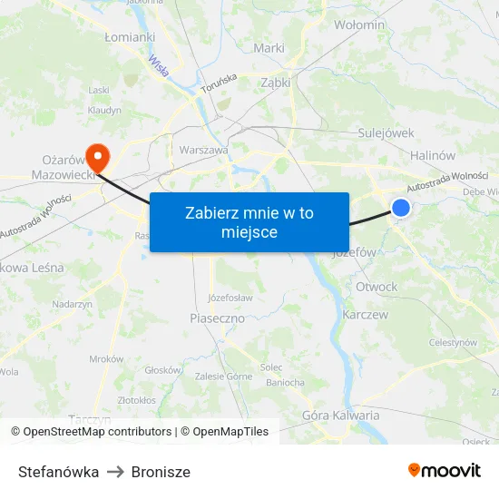 Stefanówka to Bronisze map