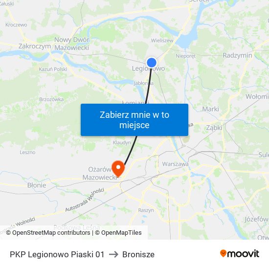 PKP Legionowo Piaski 01 to Bronisze map