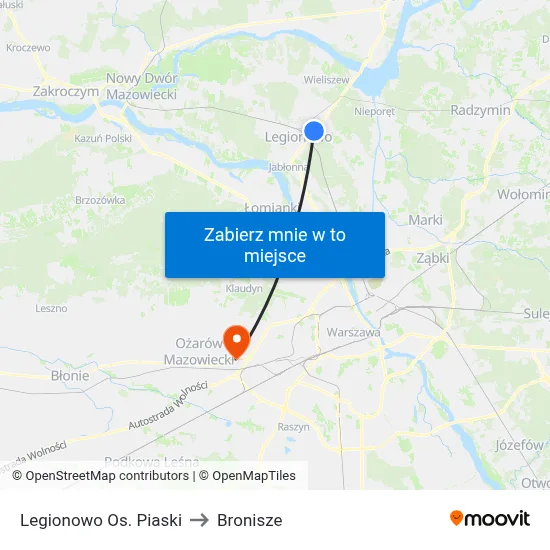 Legionowo Os. Piaski to Bronisze map