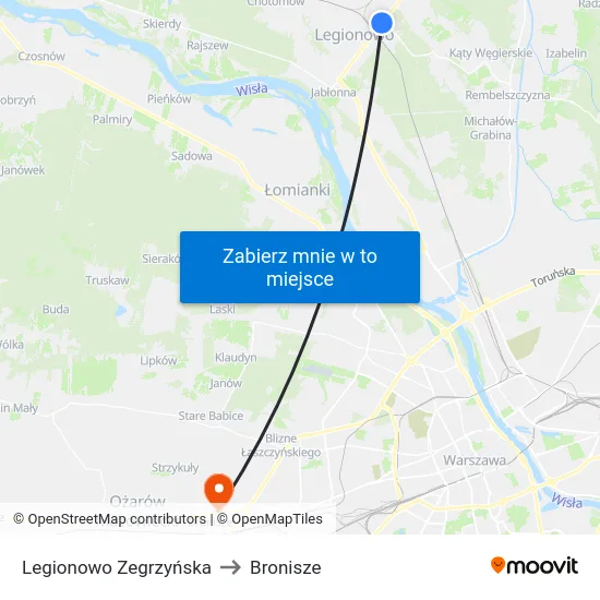 Legionowo Zegrzyńska to Bronisze map