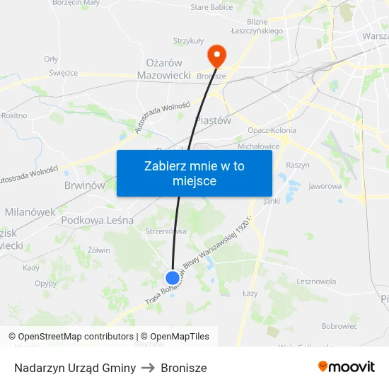 Nadarzyn Urząd Gminy to Bronisze map