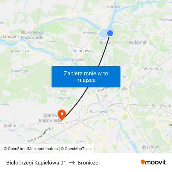 Białobrzegi Kąpielowa to Bronisze map