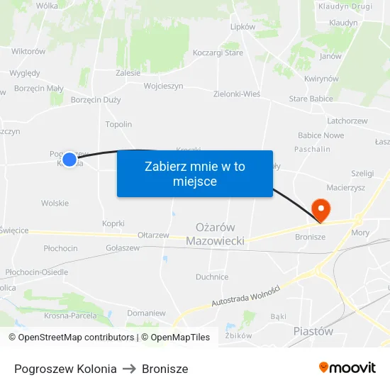 Pogroszew Kolonia to Bronisze map