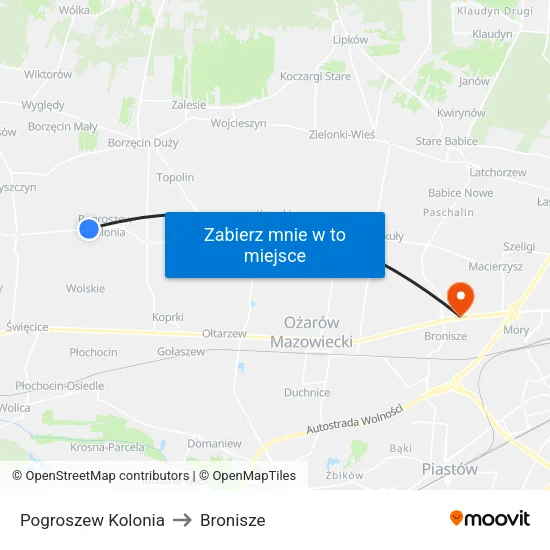 Pogroszew Kolonia to Bronisze map
