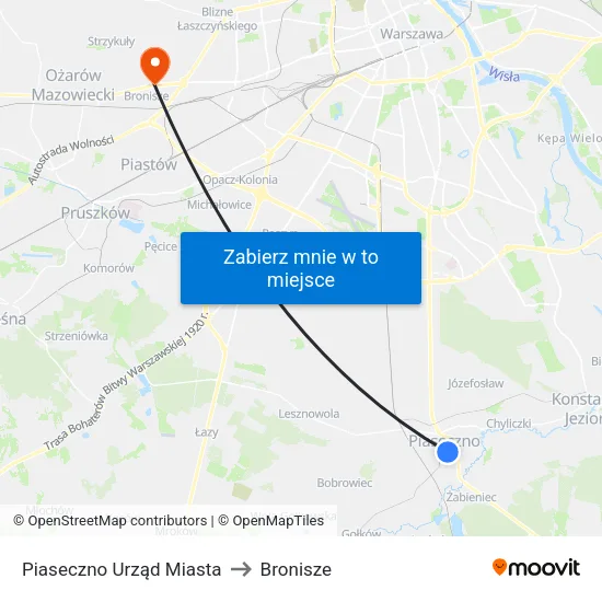 Piaseczno Urząd Miasta to Bronisze map