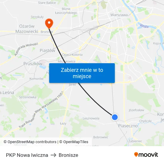 PKP Nowa Iwiczna to Bronisze map