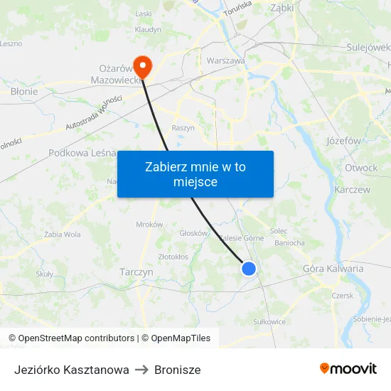 Jeziórko Kasztanowa to Bronisze map