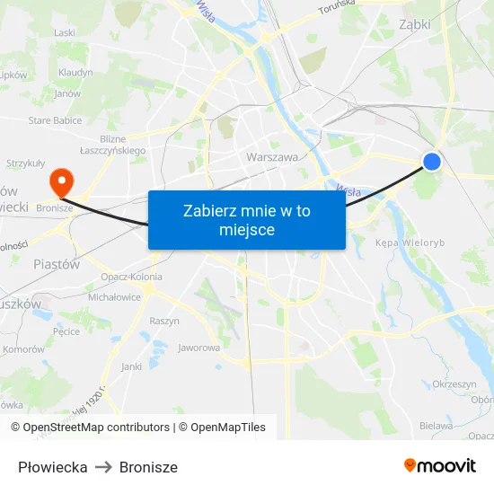 Płowiecka to Bronisze map