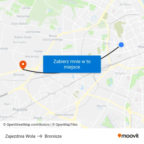 Zajezdnia Wola to Bronisze map