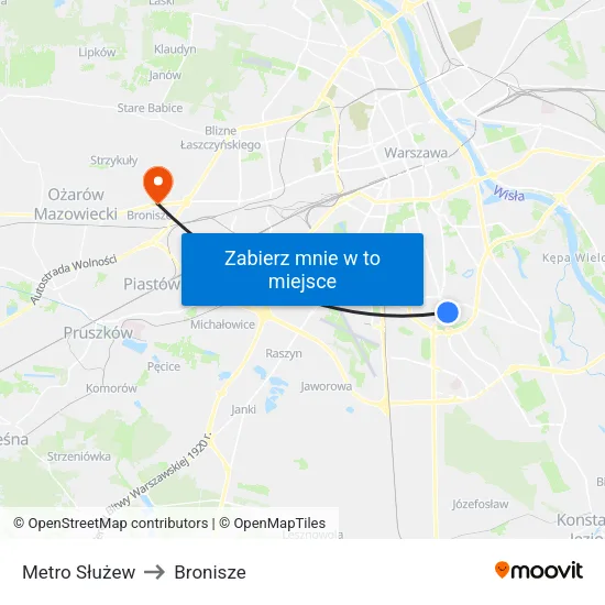 Metro Służew to Bronisze map