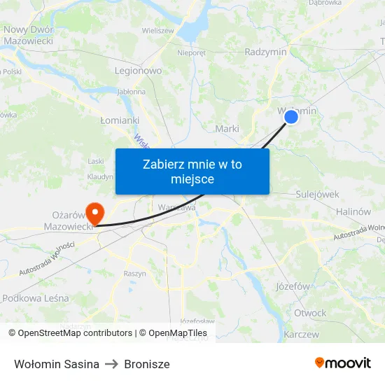 Wołomin Sasina to Bronisze map