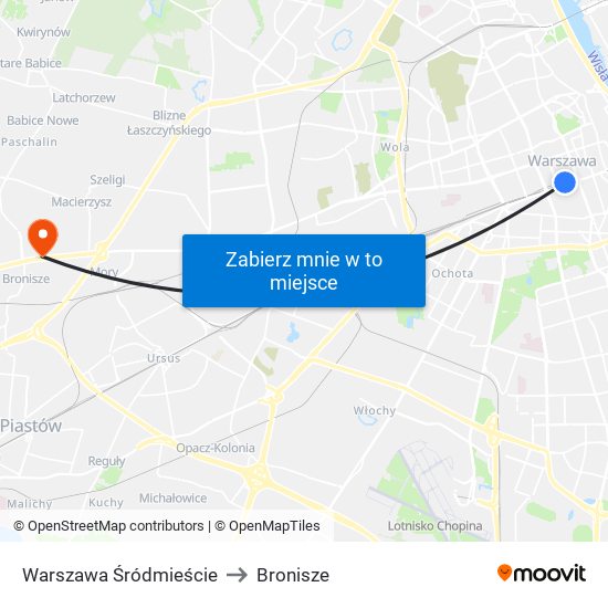 Warszawa Śródmieście to Bronisze map