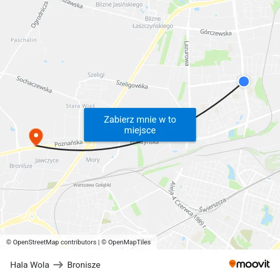 Hala Wola to Bronisze map