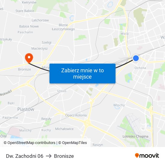 Dw. Zachodni 06 to Bronisze map