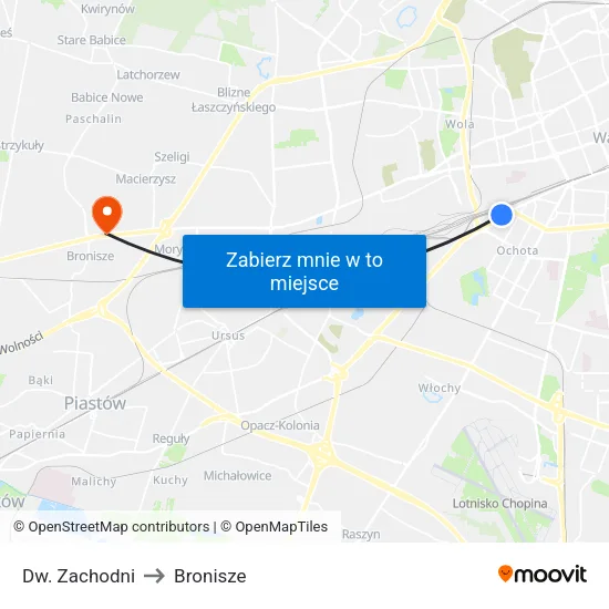 Dw. Zachodni to Bronisze map