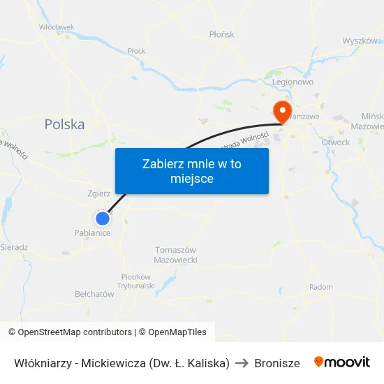Włókniarzy - Mickiewicza (Dw. Ł. Kaliska) to Bronisze map