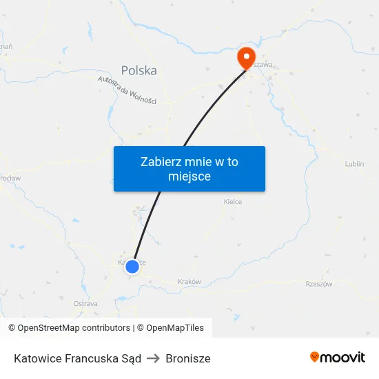 Katowice Francuska Sąd to Bronisze map
